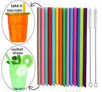 Tegion Short Replacement Reusable Toddlers& Kids Silicone Straws for The First Years Take & Toss Spill Proof Straw Cup and YETI RTIC Lowball Tumbler, Cocktail Straws 14 Pack Straws with 2 Brushes