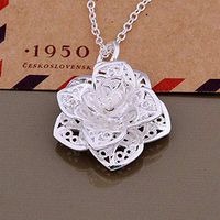 Retro Fashion Elegant Gift Flower Silver Plated Pendant Jewelry Necklace Prom Woman Pretty Beautiful Stylish Simple Aesthetic Accessory Daily Best Comfy