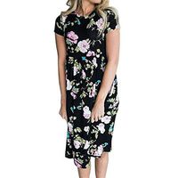 muyuhan Women's Summer Crew Neck Short Sleeve Floral Printed Mini Dress(Black,XL)