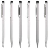  Unibene Stylus Pen - Sliver, 6 Pack 2 in 1 Capacitive Slim Stylus & Ballpoint Pen for Universal Touch Screens Devices, iPad ,iPhone, Samsung, HTC, Kindle, Tablet(Black Ink)