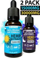 (2-Pack) Hemp Oil Extract for Pain, Anxiety & Stress Relief - New Day & Night Formula - (15000mg + 30000mg) 100% Organic Hemp Extract for Depression and Inflammation Reduction - Grown & Made in USA