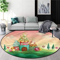 Teen Girls Round Area Rug,Sweet Sugar Candy Houses Non Slip Rug Round-59