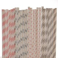 Light Pink and Grey Paper Straw Mix - Striped and Polka Dots (50)