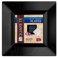 Squarete 10.75'' inch Black Dinner Square Party Plates Hard Plastic Elegant Disposable Heavy Duty. 10 Square Dinner Plates Per Package