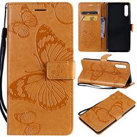 Amocase Wallet Leather Case with 2 in 1 Stylus for Samsung Galaxy A50,Premium Strap 3D Butterfly Magnetic PU Leather Stand Shockproof Card Slot Case for Samsung Galaxy A50 - Yellow