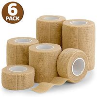 6 Pack, Self Adherent Cohesive Tape - 1” 2" 3" x 5 Yards Combo Pack, (Light Tan Shade) Self Adhesive Bandage Rolls & Sports Athletic Wrap for Ankle, Wrist, Sprains