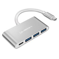 Yusion 4-in-1 USB-C Hub with Type C Adapter,3 usb3.0 ports for MacBook,MacBook Pro 13" 15" ChromeBook Pixel and More, Multi-Port Charging & Connecting Adapter (Silver)