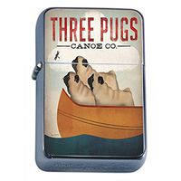 Silver Flip Top Oil Lighter Vintage Poster D-031 Three Pugs in a Canoe Chasing a Firefly