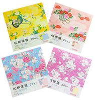 Japanese Paper Stationery Beautiful Japanese Pattern Both Sides 4 Pattern 25 Sheets Each Yellow Orange Pink Light Blue 5.9"×5.9"