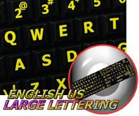 ENGLISH US YELLOW LARGE LETTERING KEYBOARD STICKER (UPPER CASE) ON BLACK BACKGROUND