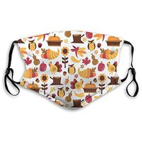 Fashion Comfortable Windproof mask,Cute Cartoon Fall Composition Nuts Maple Leaves Owls Roosters Pumpkins,Printed Facial Decorations for Unisex M