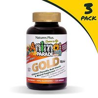 NaturesPlus Animal Parade Source of Life Gold Children's Multivitamin (3 Pack) - Assorted Cherry, Orange & Grape Flavors - 120 Chewable Tablets - Vegetarian, Gluten-Free - 180 Total Servings