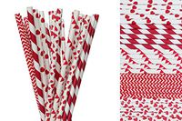 Valentines Day Paper Straw Mix - Red, White - Polka Dot, Heart, Pennant Banner, Striped, Chevron (50)