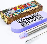 Tiki Straws - Premium Reusable Metal Straws - Telescopic Stainless Steel Drinking Straw - Portable Collapsible Straw with Case and Cleaning Brush - Travel Straw - 30oz 20oz Tumbler - (Blue/Black)