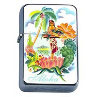 Perfection In Style Silver Flip Top Oil Lighter Vintage Hawaiian Art Design 005