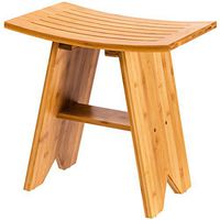 Giantex 18" Bamboo Shower Bench with Shelf Bathroom Spa Bath Organizer Stool