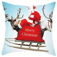 Christmas Decorative Pillow Case, Kaiye Short Plush Santa Claus Gift Elk Print Pillow Cover - 18x18 Inch Sofa Seat Pad Set Cushion Cover - Red