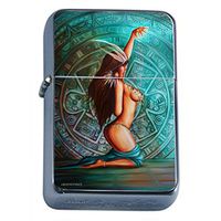 Aztec Warrior Flip Top Oil Lighter S11 Smoking Cigarette Smoker Includes Silver Case