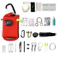 HW Survival Gear | First Aid Kit 29 in 1 Compass, Fire Starter, Knife, Whistle, Rescue Rope & Fishing Tools - Outdoor Hiking Camping Hunting,Red