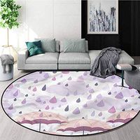 RUGSMAT Autunm Modern Machine Washable Round Bath Mat,Pink Umbrellas Rain Non-Slip No-Shedding Kitchen Soft Floor Mat Diameter-55