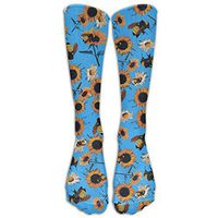ZXX Men&Women Sunflower Bee Blue Casual Mid-calf Socks Fashion Sports Novelty Below Knee Tube Stockings One Size