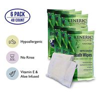 No Rinse Bathing Wipes, 6 Pack - 48 Body Cleansing Cloths for After Sports, Camping and More - Vitamin E and Aloe Vera Infused - Microwaveable, Hypoallergenic, Scented, Disposable, Resealable