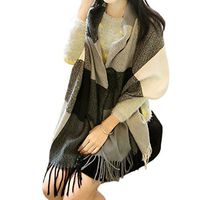 Women Ladies Fashion Lattice Tassel Shawl Winter Warm Long Scarf Black + Gray