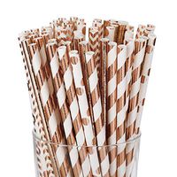 Biodegradable Paper Straws,100 Pack Rose Gold Paper Straws for Party Supplies, Birthday, Wedding, Bridal/Baby Shower Decorations and Holiday Celebrations