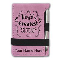 Mini Notepad, World's Greatest Sister, Personalized Engraving Included (Pink)