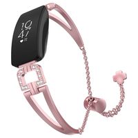 Mostof Bling Metal Bracelet Compatible with Fitbit Inspire/Inspire HR Bands, Women Girl Stainless Steel Jewelry Strap Bangle Replacement for Fitbit Inspire/Inspire HR, Pink
