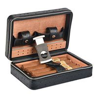 Volenx Portable Travel Leather Cigar Case, Cigar Humidor with Cigar Cutter and Humidifier for 4 Cigars