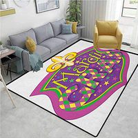 YucouHome Mardi Gras Paisley Area Rug Non Slip, Blazon Design Festive Mardi Gras Inscription and Fleur de Lis Symbol, Durable Rugs - Living, Dinning, Office, Rooms & Bedrrom, Hallway Carpet(2'x 3')