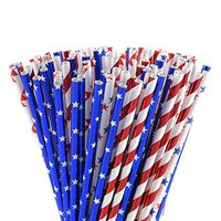 ALINK American Flag Red Blue White Paper Straws, 100 Biodegradable Straws for Memorial Day /4th of July, Super Bowl, Patriotic Party, Americana Themed Party Celebration and Holiday