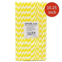 Yellow and White Striped Paper Straws, 10.25 Inch Long, 100 Count, for Cocktail, Soda, Drinking, Tall Bottles and Glasses, Party Decoration Straws