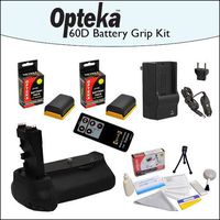 Battery Pack Grip BG-E14 BGE14 / Vertical Shutter Release with 2 Opteka LP-E6 LPE6 Batteries (4800 mAh Total) with Rapid Charger, Opteka RC4 Wireless Remote, Cleaning Kit, & Mini Tripod for Canon EOS 70D DSLR Digital Camera