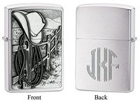Personalized Zippo Cowboy Emblem Brushed Chrome Lighter with Free Monogram