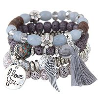 4 Pcs Lava Rock Bracelet Set Combination of Colors Volcanic Stone Metallic Multilayer Tassel & Pendant Beaded Bracelets Suitable for Daily Casual Occasions Jewelry Gift Ideas