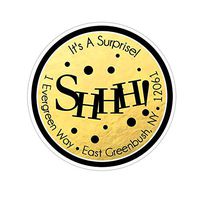 Personalized Customized Birthday Party Favor Stickers - Shh Surprise Faux Gold Foil - Round Labels - Choose Your Size