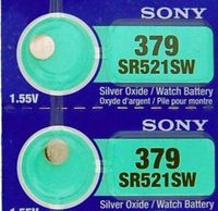 Sony 379 (SR521SW) 1.55V Silver Oxide 0%Hg Mercury Free Watch Battery (2 Batteries)