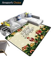 Bigdatastore Christmas Print Door Mats for Inside, Noel Ornaments with Birch Branch Cute Ribbons Bells Candy Canes Art Image, Fashionable High Class Living Dinning Room(2.5'x 7')