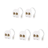 GFORTUN Beige 6P4C 4 Pin RJ11 Dual Female to 4 Pin RJ11 Male Socket Plug Cord 2-Way Cable Splitter Adapter for Landline Telephone (5 Pack)