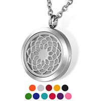 HOUSWEETY Aromatherapy Essential Oil Diffuser Necklace-Stainless Steel Locket Pendant,11 Refill Pads(Engraving)