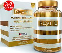 REVITE Marine Collagen 2000mg Capsules with Hyaluronic Acid, Silica, Biotin, Vitamin A, E & C Type I & III Supplement for Hair, Skin & Nails Wild Caught Fish Collagen Peptides – Non GMO