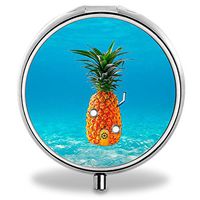 Pineapples Pill Case, Round Stainless Drug Organizer Container Medicine Cover for Pocket Daily&Weekly
