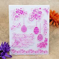 Kwan Crafts Happy Easter Egg Flowers Clear Stamps for Card Making Decoration and DIY Scrapbooking