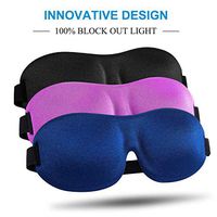 Sleep Mask 3 Pack, Upgraded 3D Contoured 100% Blackout Eye Mask for Sleeping with Adjustable Strap, Comfortable & Soft Night Blindfold for Women Men, Eye Shades for Travel/Naps, Black/Purple/Blue