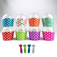 Worlds Paper Ice Cream Cups With Dome Lids No Hole And Plastic Spoons,Polka Dot 8oz Mix 25 Set