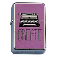 Silver Flip Top Oil Lighter Vintage Poster D-029 Create Retro Typewriter Player