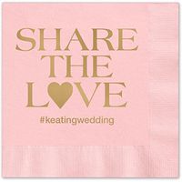 Share the Love Hashtag Personalized Beverage Cocktail Napkins - 100 Custom Printed Pink Paper Napkins with choice of foil