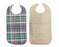 Adult Bib with Waterproof Vinyl Backing Washable 17x34 Plaid (Snap Closure) Made in USA (Pack of 8)